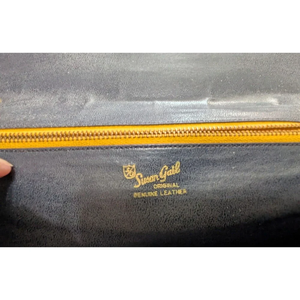 Vintage Susan Gail Dark Navy Leather Clutch W Gold Chain, MCM, Retro